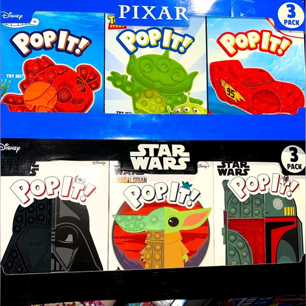 New,Pop it!One 3 pk of Pixar & one 3 pk of Star Wars character bubble games toys
